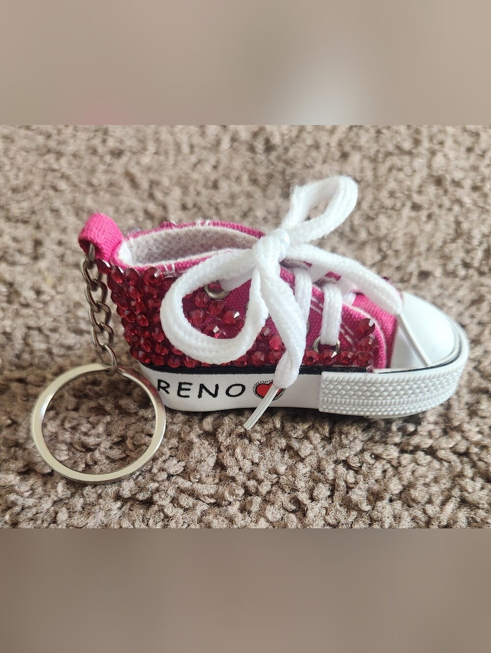 Pink Rhinestone Mini Sneaker Shoe Keychain Accessory - Picture 2 of 3